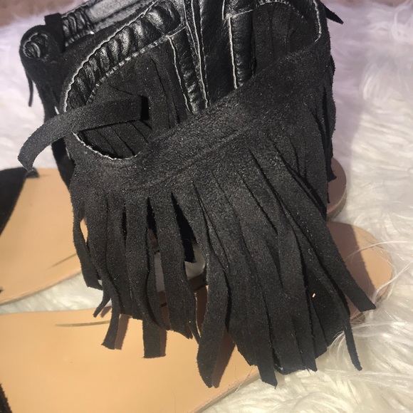 flat fringe ankle wrap sandals - Picture 3 of 4